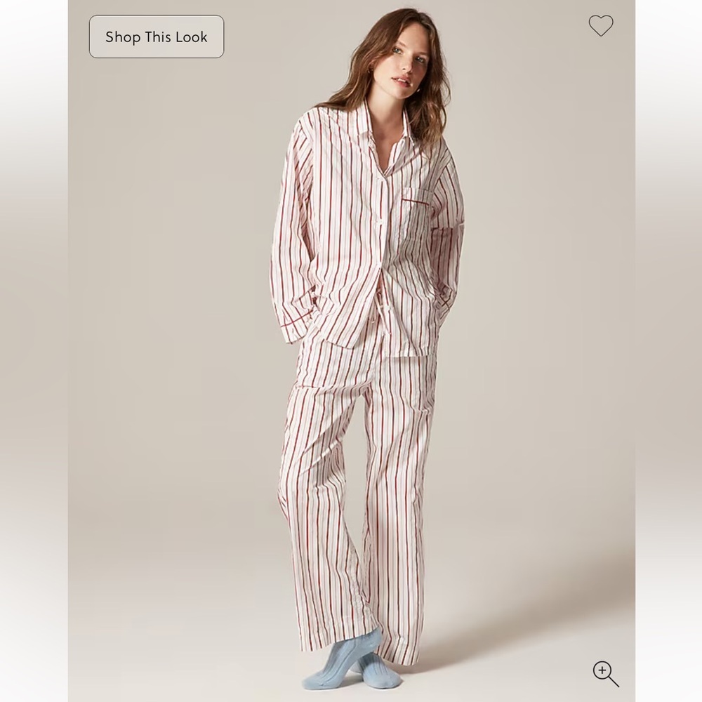 J.Crew Cotton poplin long-sleeve pajama pant set in peppermint stripe